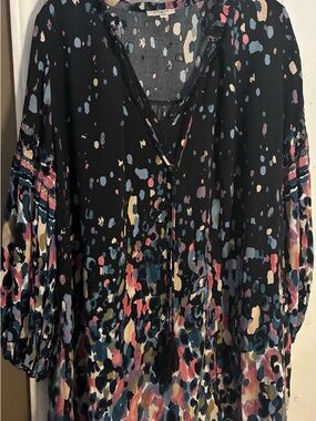 Umgee Black Multicolor Abstract Print Peasant Blouse size small